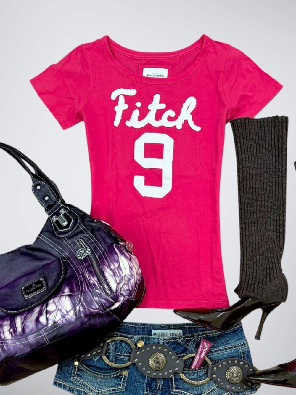 VTG Y2K Abercrombie & Fitch Hot Raspberry Pink Applique Graphic Baby Tee